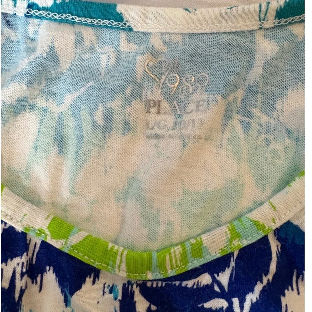 The Children's Place Dress Tie‎ Strap Sleeveless Casual Blue Green L (10-12)
